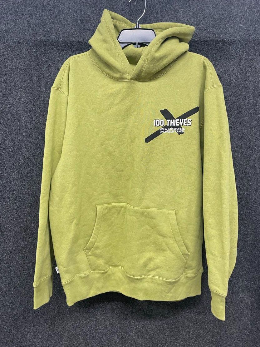 100 Thieves Men's Wolf Pullover Hoodie Olive Green Graphic Sweatshirt Sz L