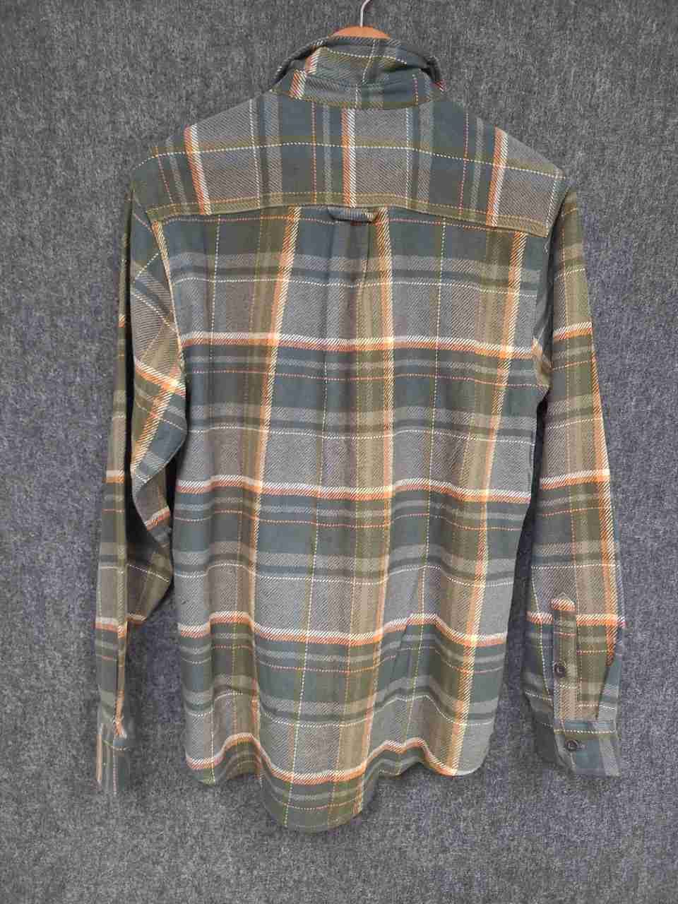 Orvis Men's Flannel Shirt Green Gray Orange Plaid Long Sleeve Heavy Cotton Sz S