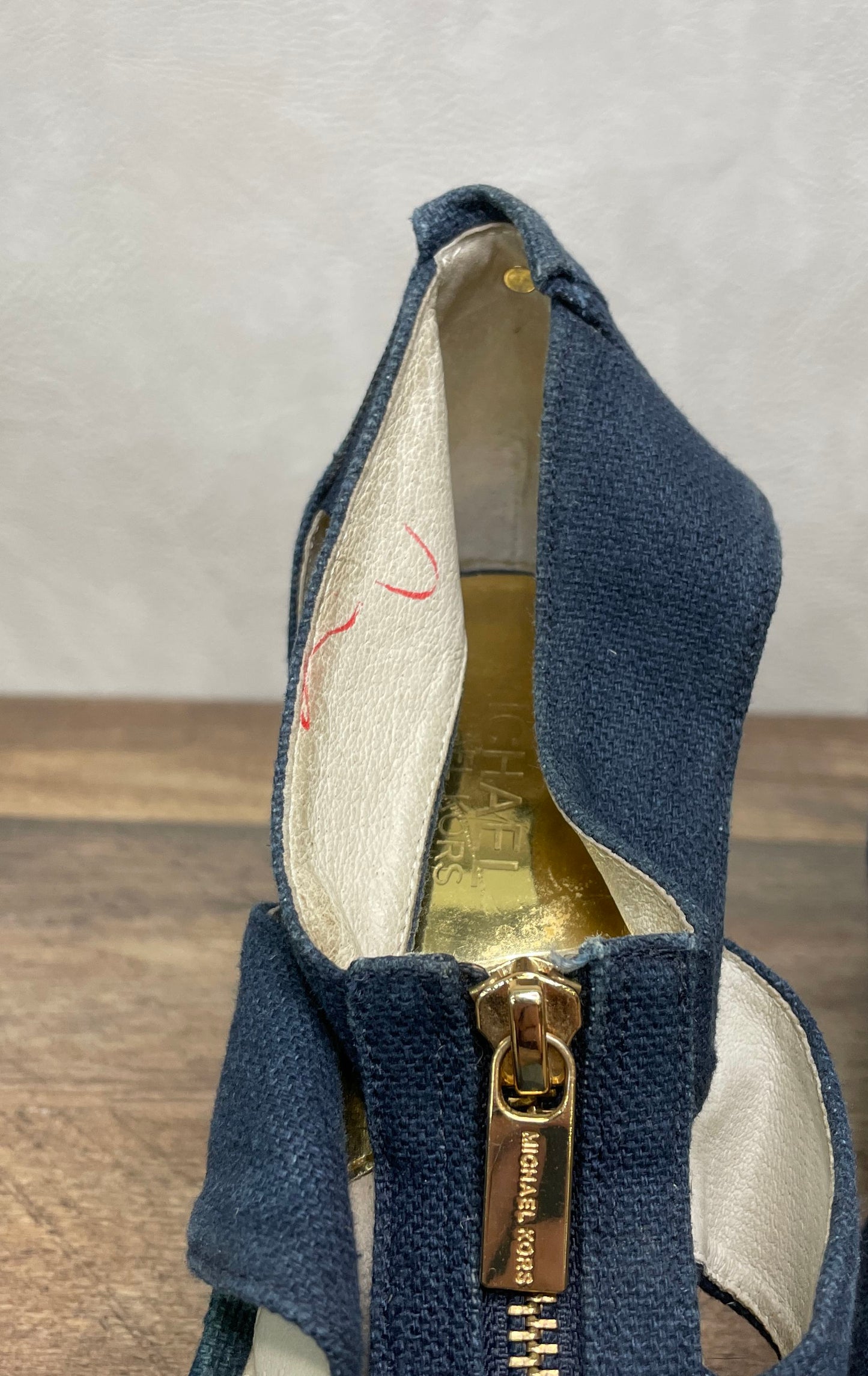 Michael Kors Damita Navy Denim Wedge Espadrille Sandals Women's Size 8