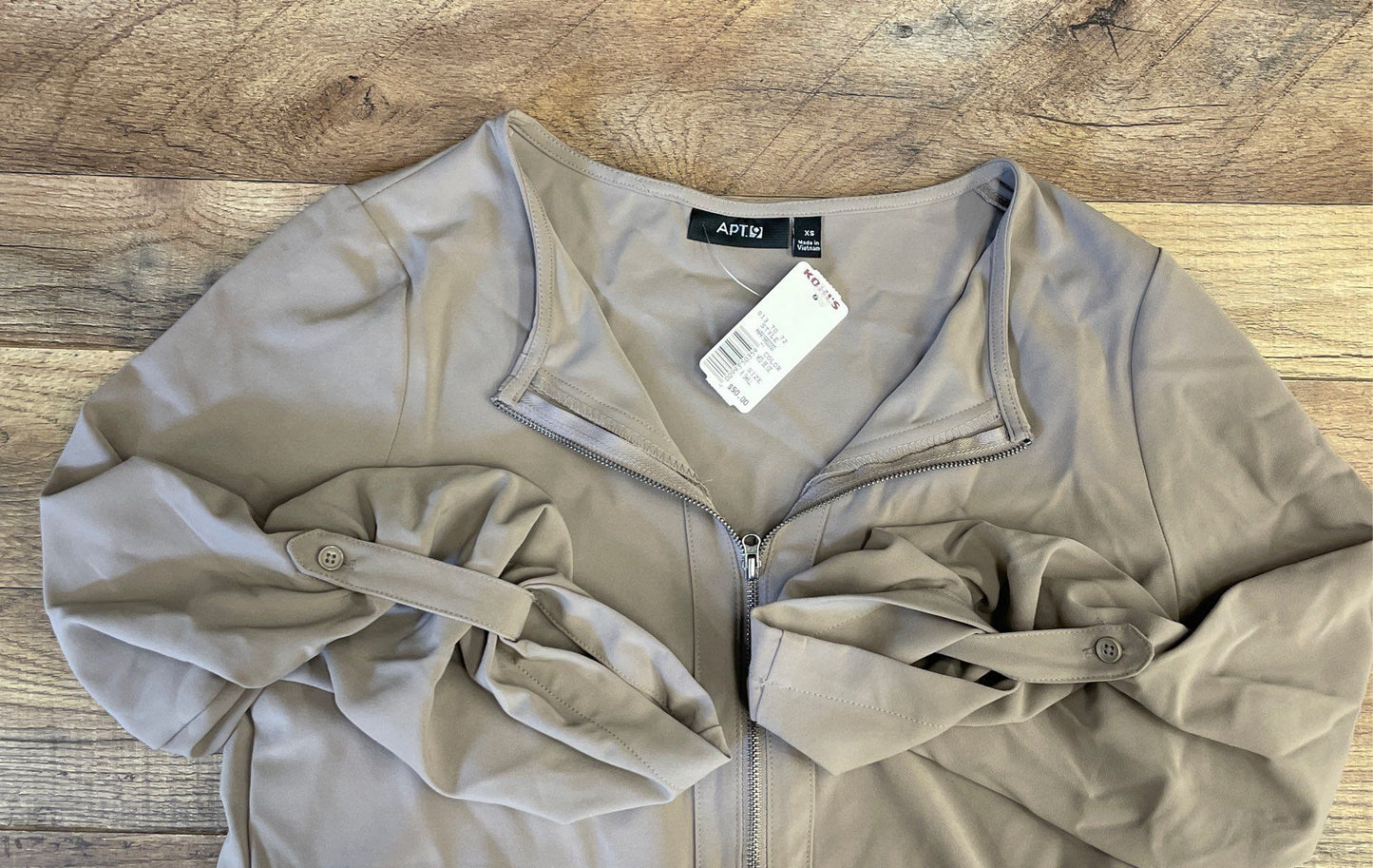 Apt. 9 Women's Beige Quarter Zip Roll Tab Sleeve Shift Tunic Dress NWT Size XS