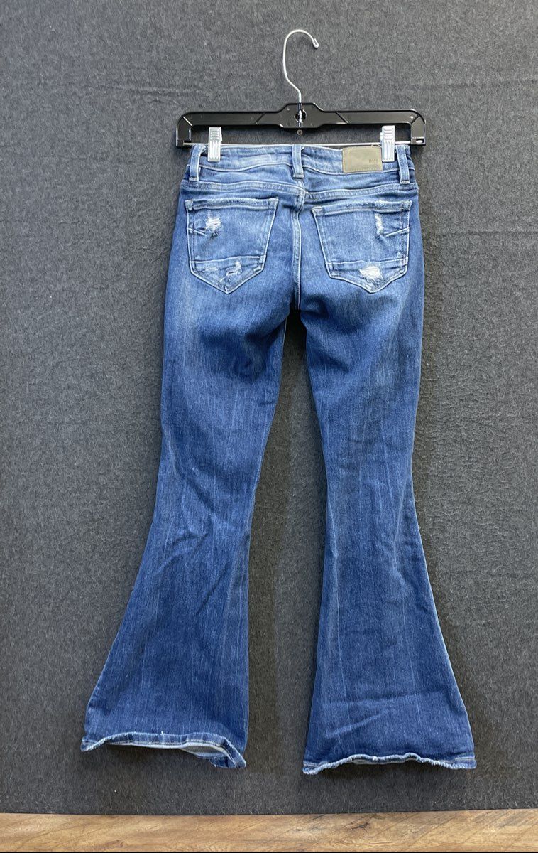 BKE Women's Stella Slim Fit Low Rise Flare Jeans Med Wash Distressed 23x29.5