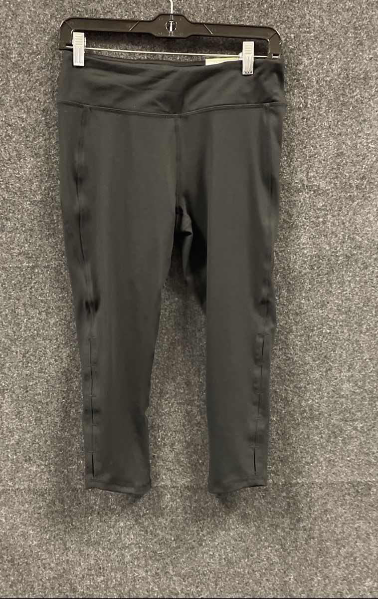 Gaiam Women's Black Cropped Yoga Pants High Rise Om Cut Ladder Detail Sz M NWT
