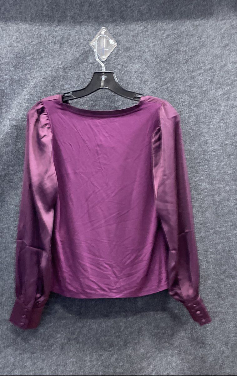 White House Black Market Women's Rich Plum LS Woven Front Top Size XS NWT