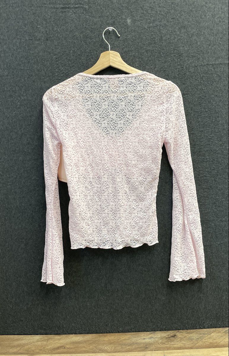 Coco & Shay Women's Pink Lace Long Sleeve Tie Front V-Neck Top Sz M NWT