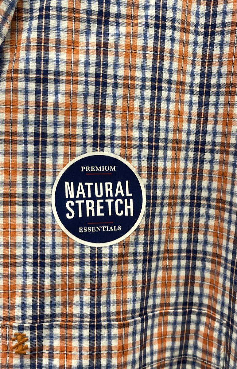 Izod Men's Long Sleeve Button Up Shirt Orange Rust Plaid Natural Stretch NWT M