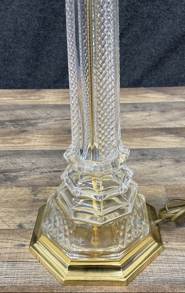 Vintage Glass Column Table Lamp Brass Base Hollywood Regency Style