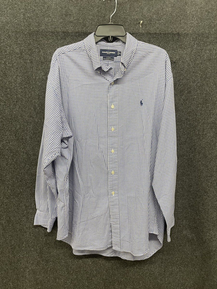 Ralph Lauren Golf Men's Tilden Blue Gingham Check Cotton Button Up Shirt Sz XL