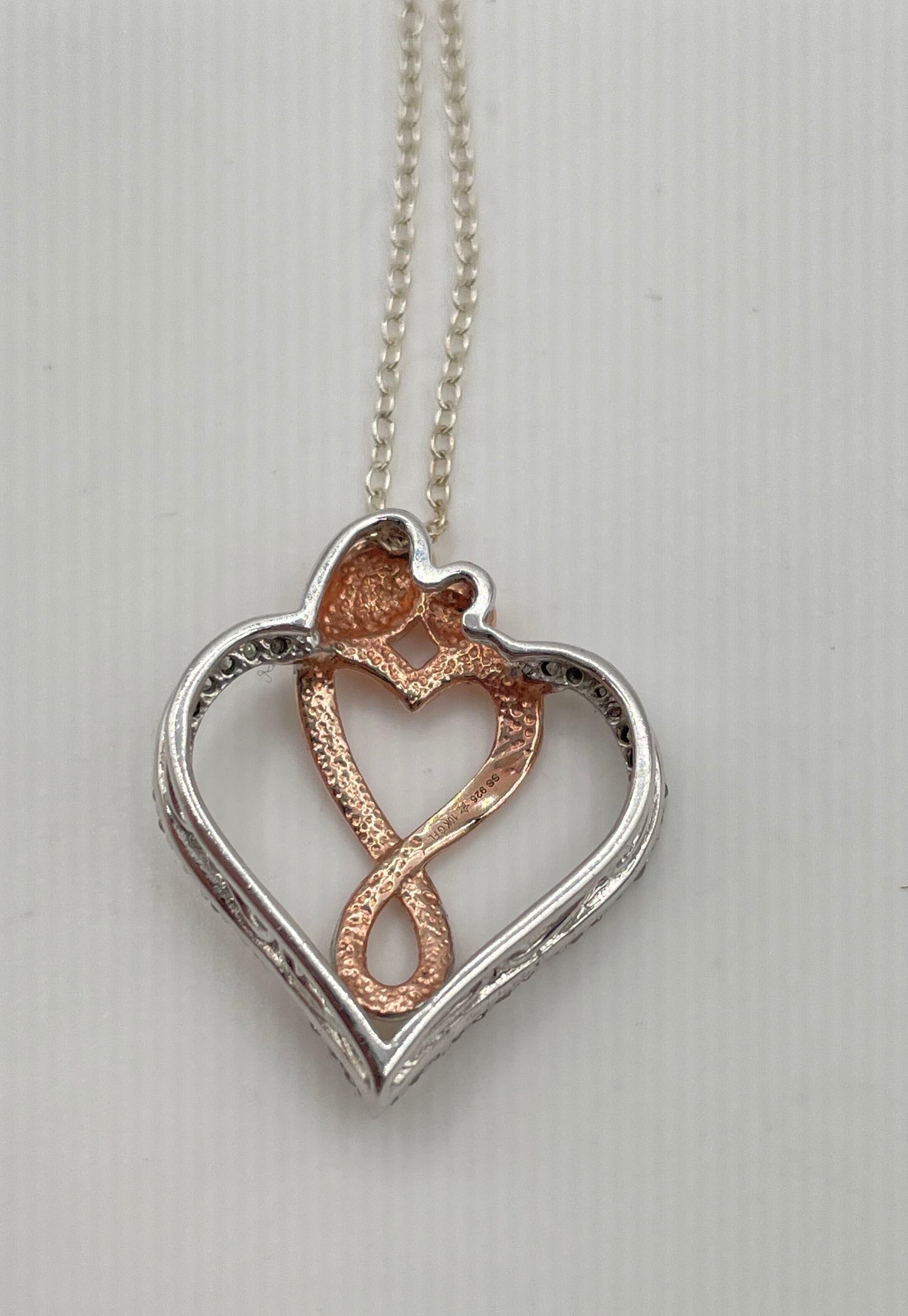 Two-Tone 925 Sterling Moissanite Parent & Child Heart Pendant Necklace 2.8g