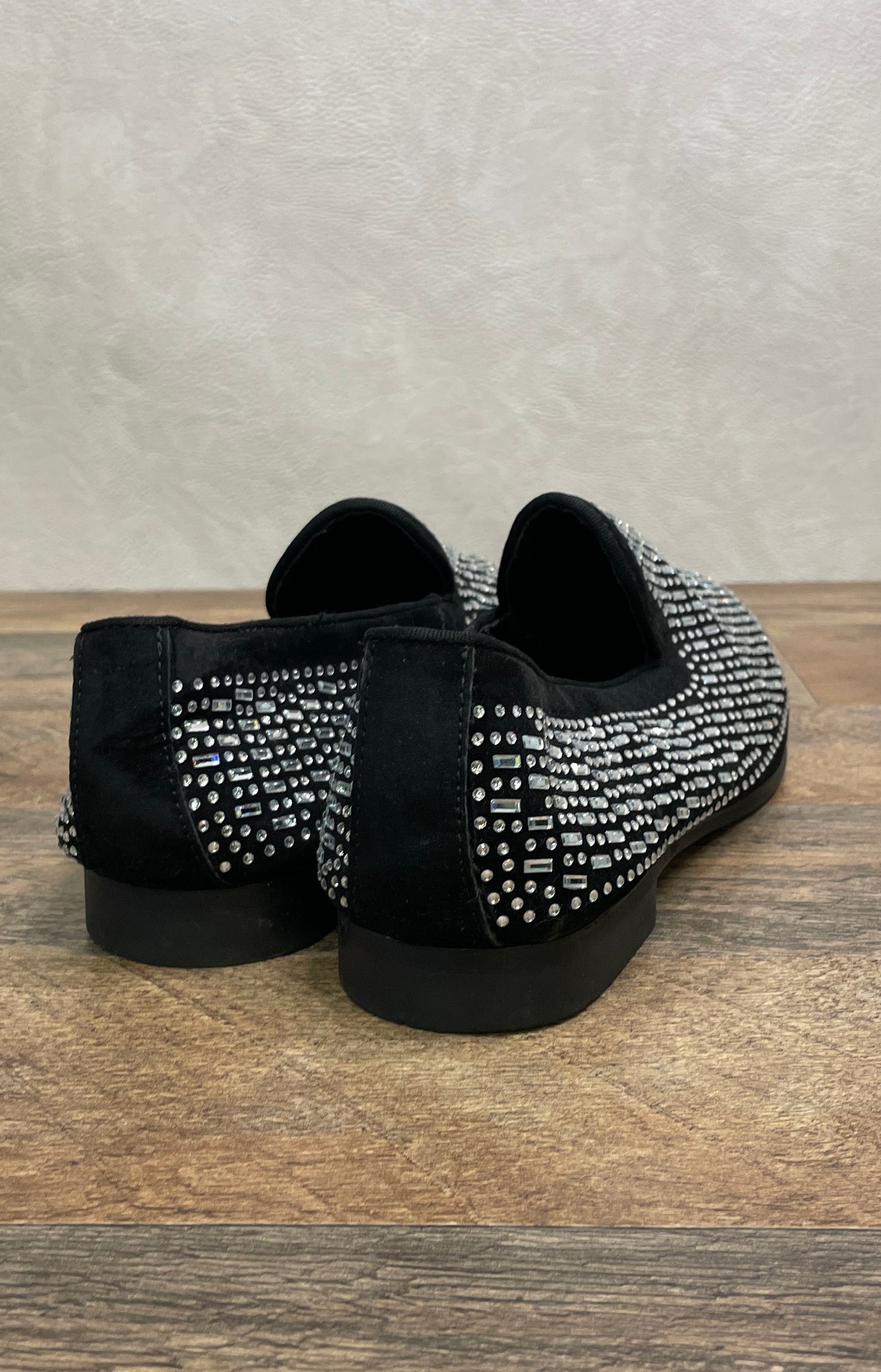 NXY Rhinestone Studded Black Silver Smoking Slipper Loafers Women's 11