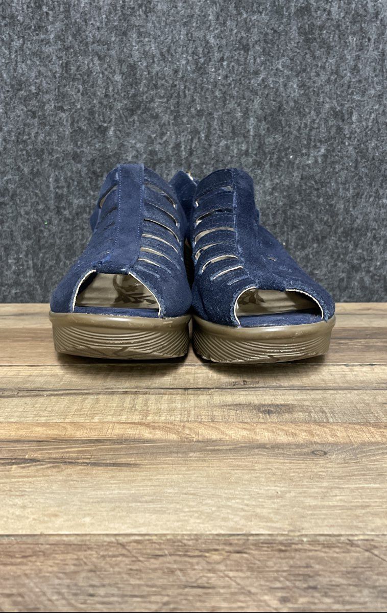 Skechers Parallel Trapezoid Navy Suede Wedge Sandals Women's Size 8.5