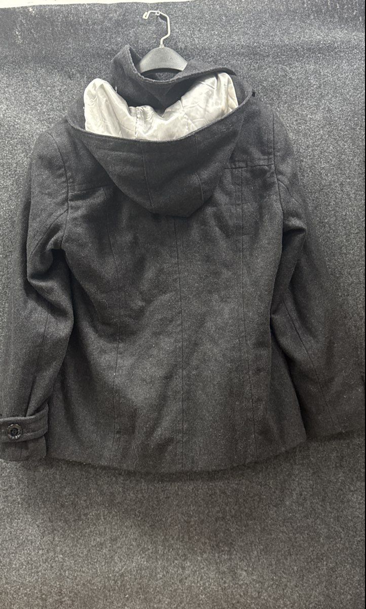 Calvin Klein Women's Charcoal Grey Double Breasted Hooded Peacoat Size 10