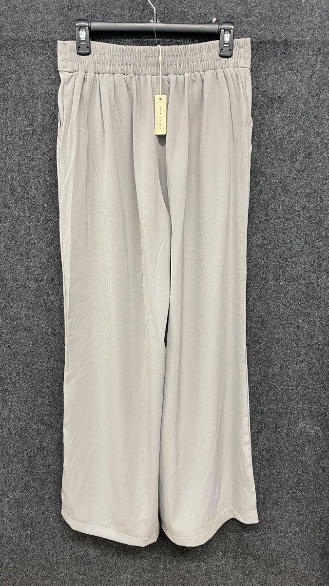 Max Studio Women's Dove Grey Easy Wide Leg Pants Elastic Waist NWT Sz S