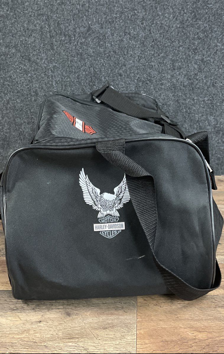 Harley-Davidson Black Nylon Duffle Bag Travel Gym Bag Eagle Bar & Shield Logo