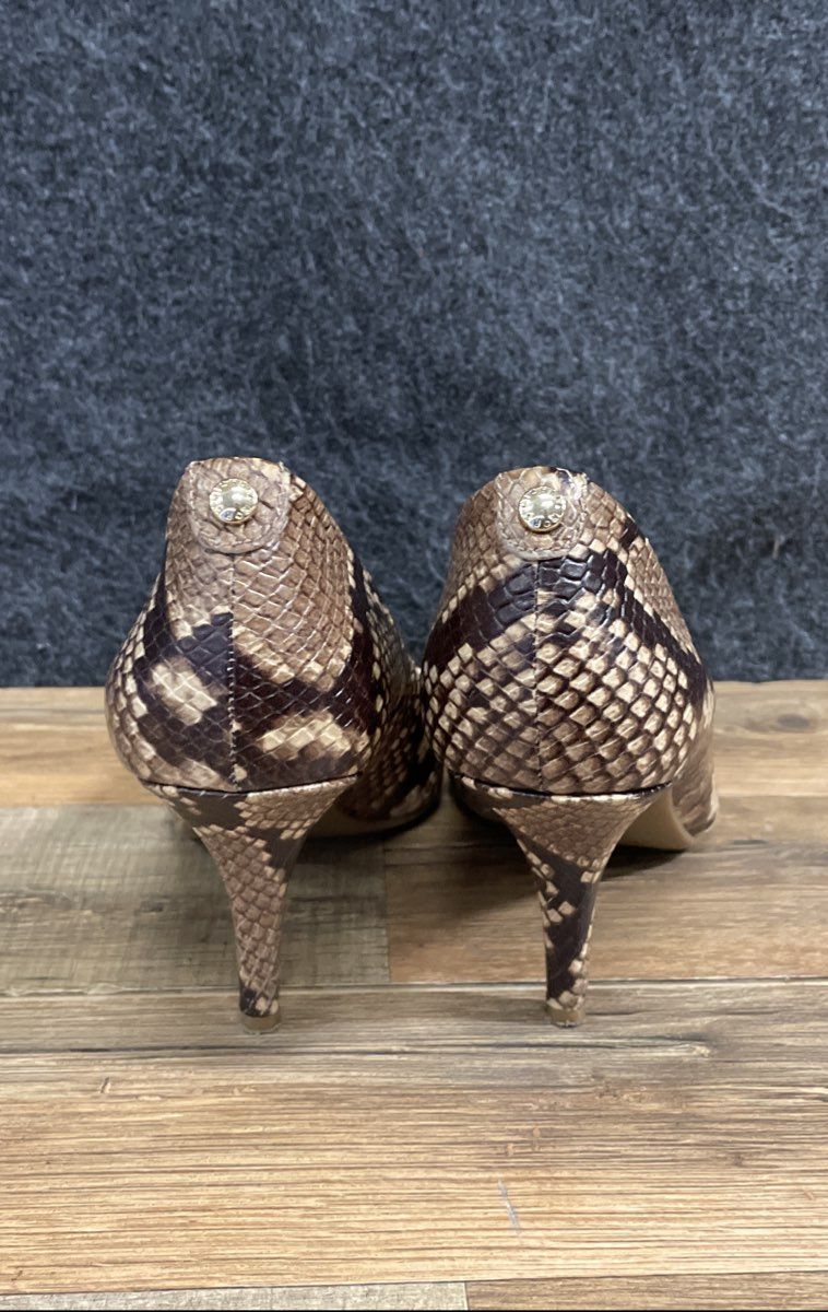 Michael Kors Flex Mid Pumps Snakeskin Embossed Leather Brown Size 7.5