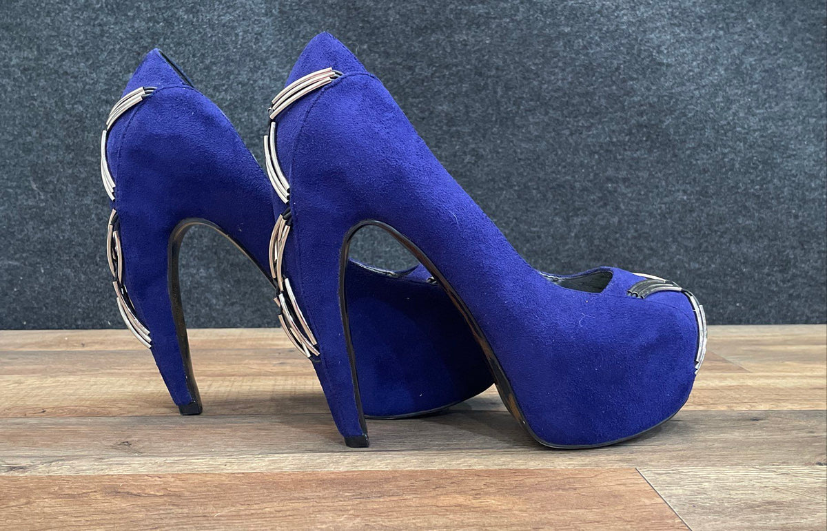 Bettie Page Purple Suede Platform High Heel Pumps Leopard Sole Size 9