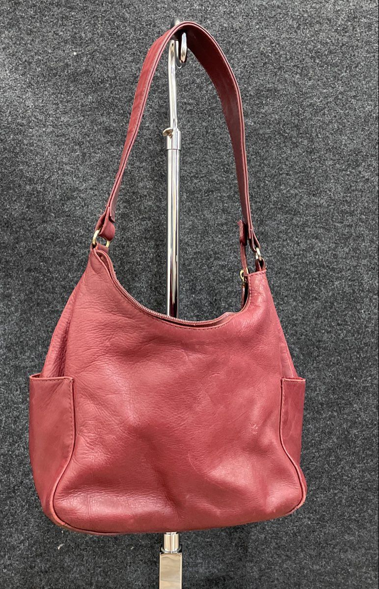 St. Johns Bay Red Leather Shoulder Bag Hobo Purse Gold Hardware