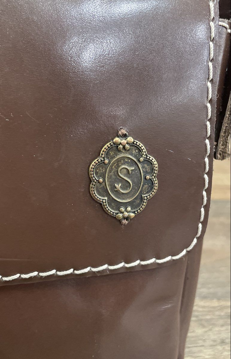 Vintage Brown Leather Crossbody Bag S Monogram White Contrast Stitching