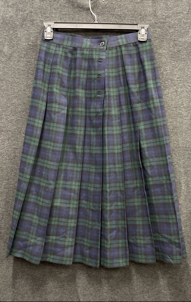 Vintage 90s LL Bean Women's Black Watch Tartan Plaid Pleated Wool Skirt Sz 14