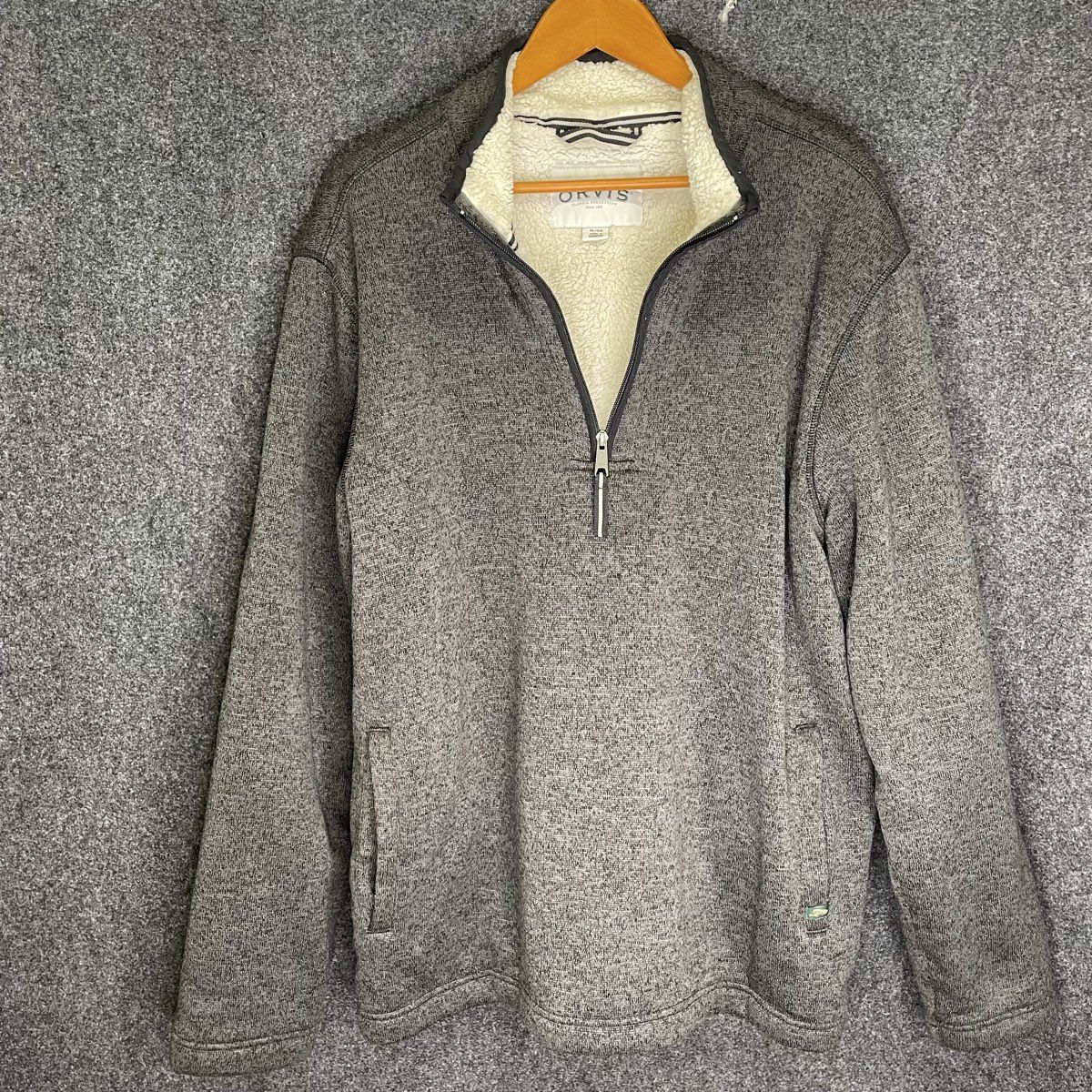 Orvis Men's Brighton Quarter Zip Pullover Sweater Gray Heather Fleece Lined XL