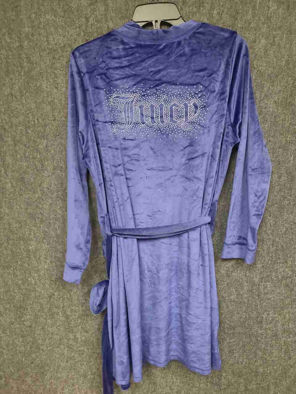Juicy Couture Women's Purple Velour Rhinestone Logo Belted Robe Sz S/M