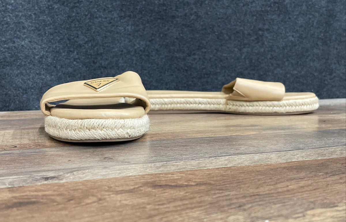 Guess Cream Espadrille Logo Slide Sandals Women's Size 10