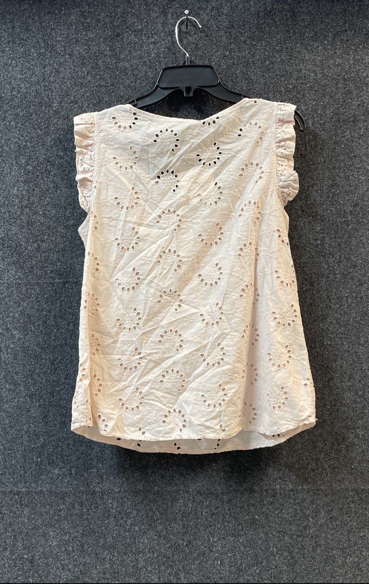 Valentina Naldi Women's Pink Eyelet Ruffle V-Neck Cotton Blouse Italy Sz L NWT