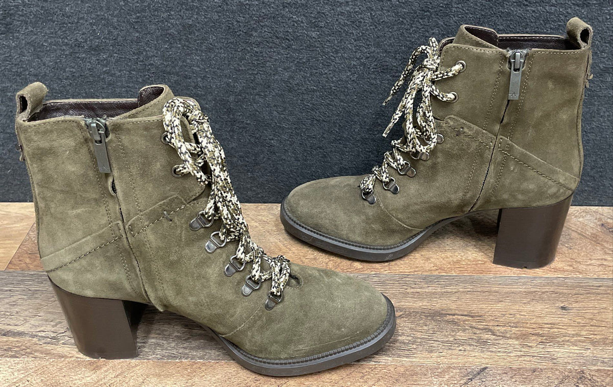 Aquatalia Olive Green Suede Lace Up Ankle Boots Women's Size 9.5M
