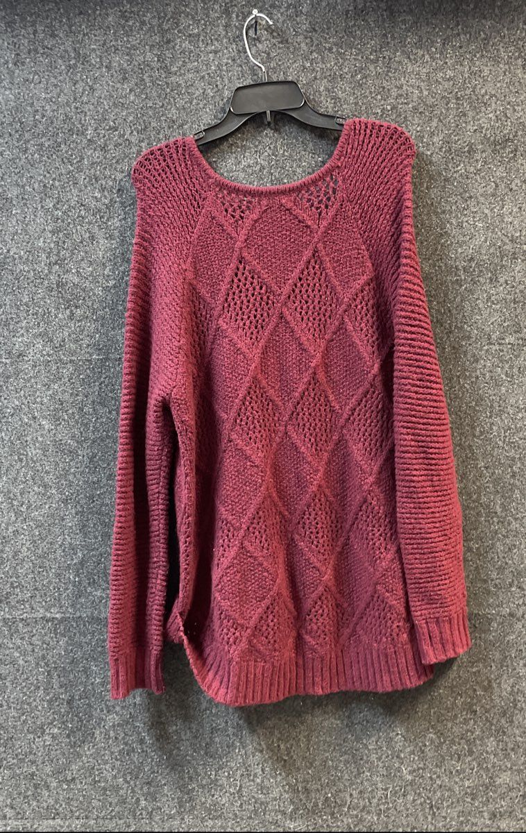 American Eagle Women's Burgundy Open Knit Argyle Diamond Pointelle Sweater Sz L