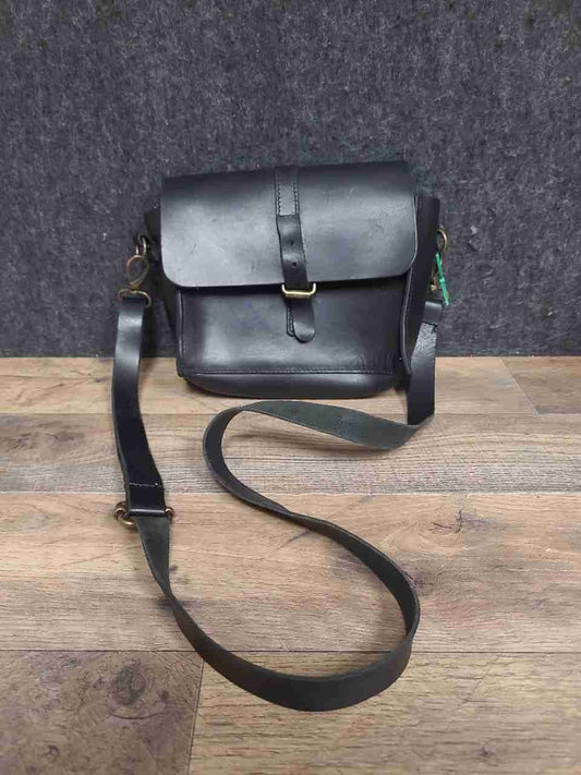 Black Italian Leather Crossbody Messenger Bag VBF Monogram Brass Hardware