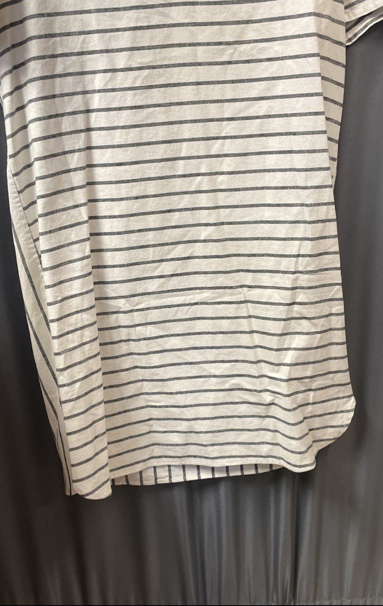 Land's End Women's Striped Cotton Linen V-Neck Short Sleeve Shift Dress Sz 16