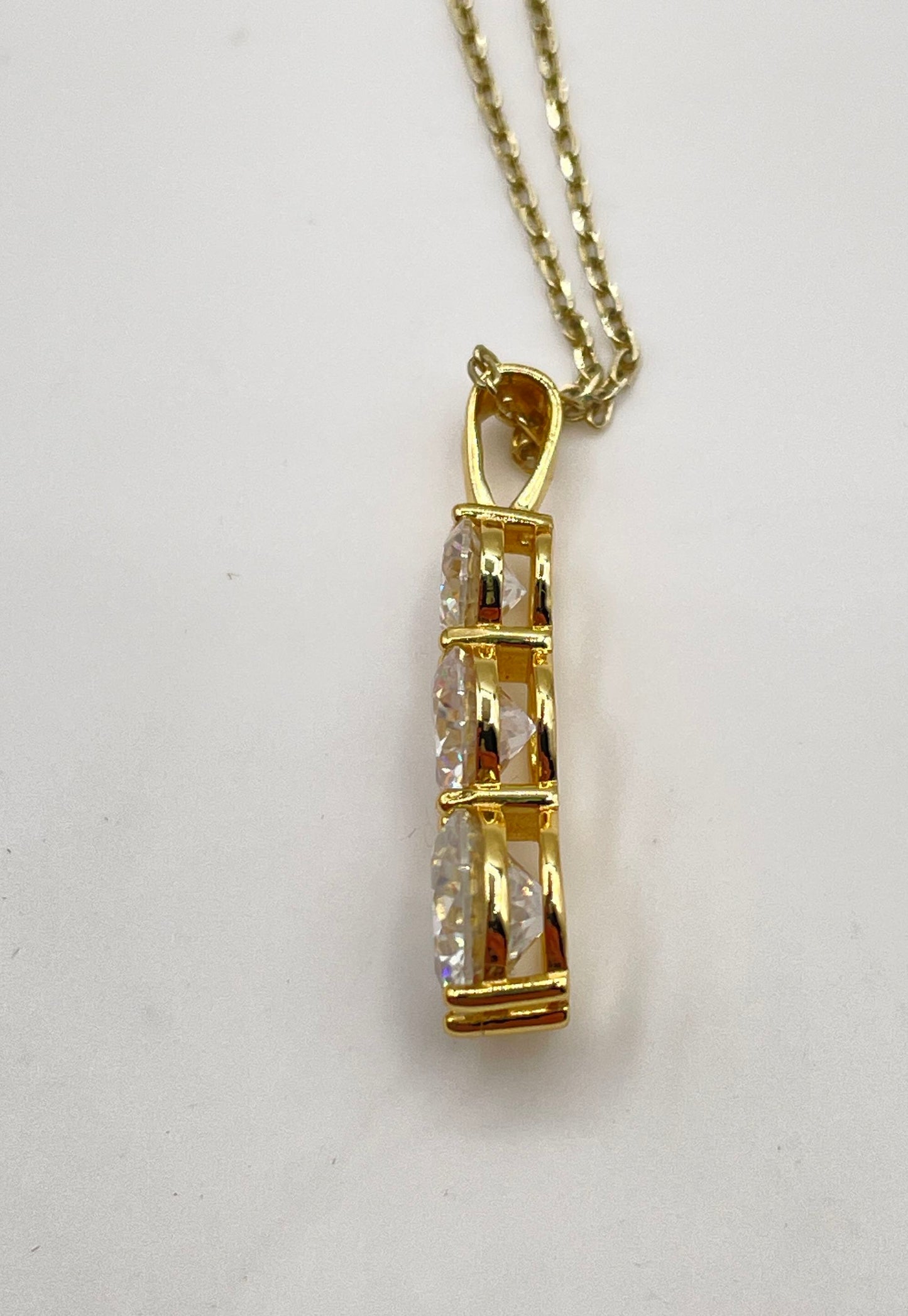 Gold Plated 925 Sterling Silver Three-Stone Moissanite Pendant Necklace 2.7g