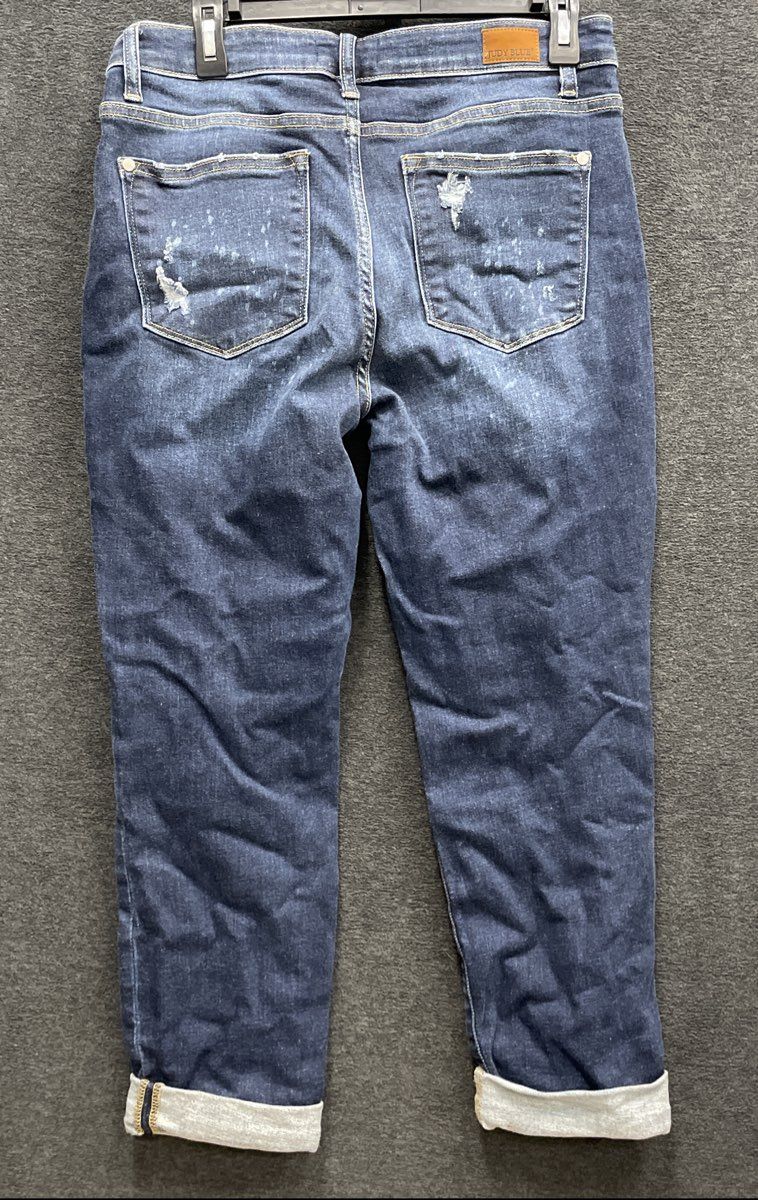 Judy Blue Women's Bleach Splatter Distressed Boyfriend Jeans Cuffed Sz 11/30