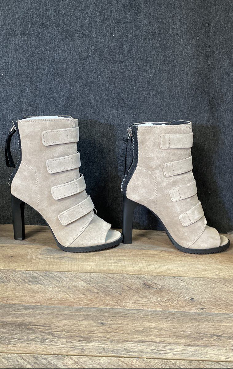 DKNY Beige Suede Open Toe High Heel Ankle Boots K3081801 Size 9M