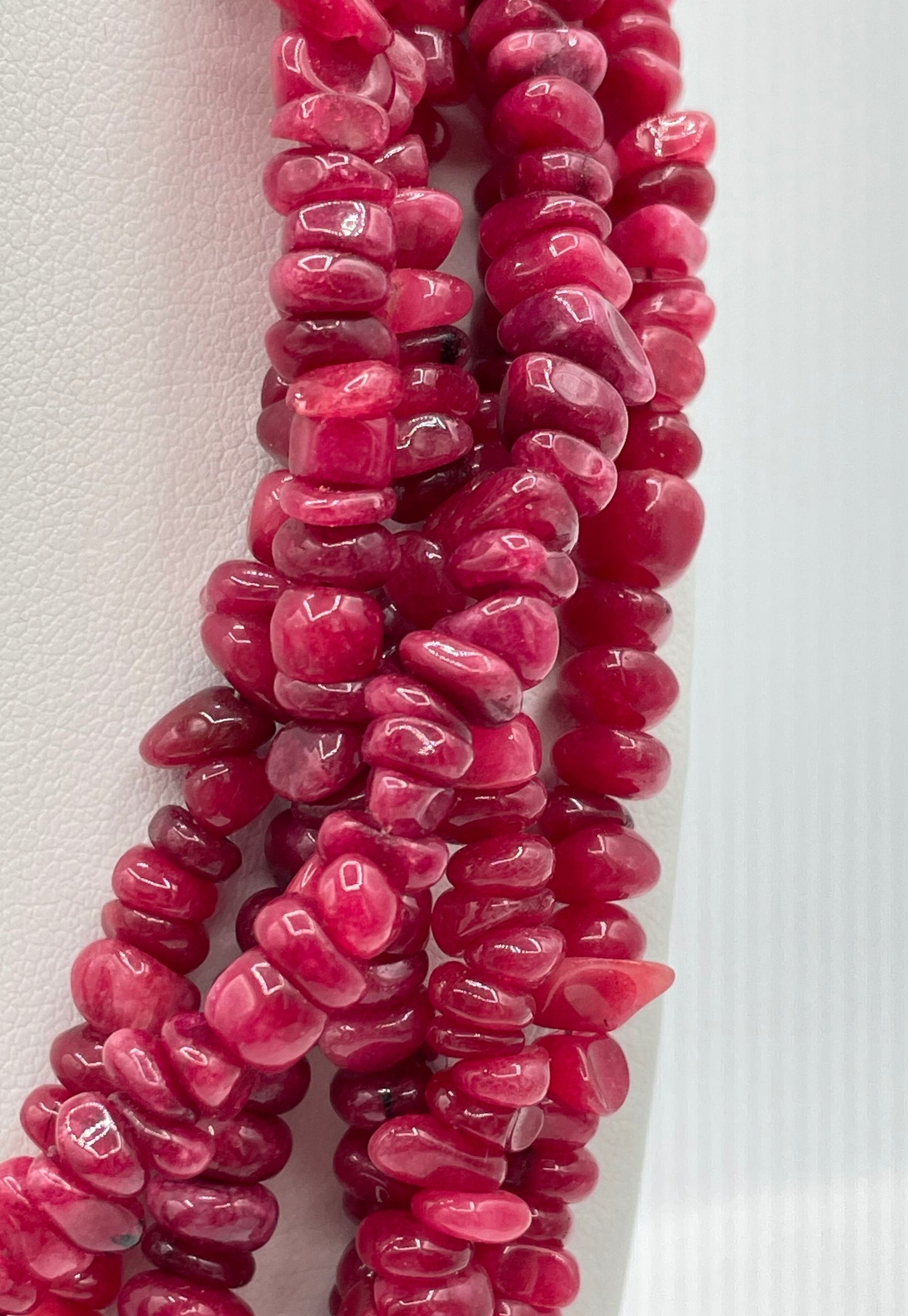 Multi-Strand Red Glass Rondelle Bead Necklace w/ 925 Sterling Silver Clasp 155g