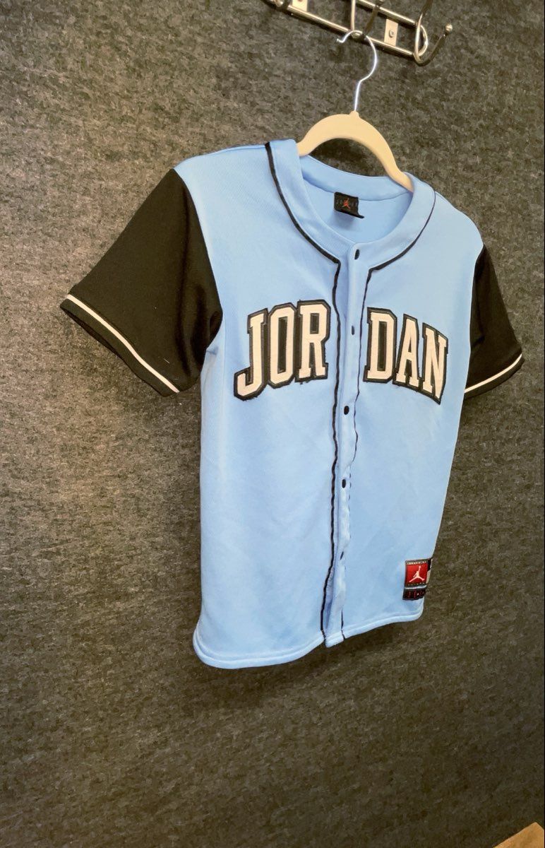 Jordan Boys Youth Baseball Jersey Blue Black Jumpman 23 Button Up Sz M