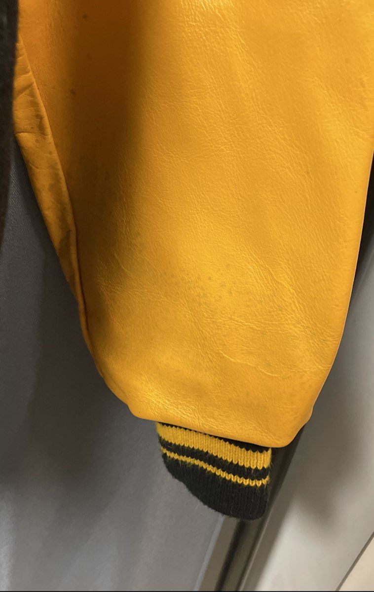 Vintage Kaye Bros Black Wool Yellow Leather Varsity Letterman Jacket Sz 36 38
