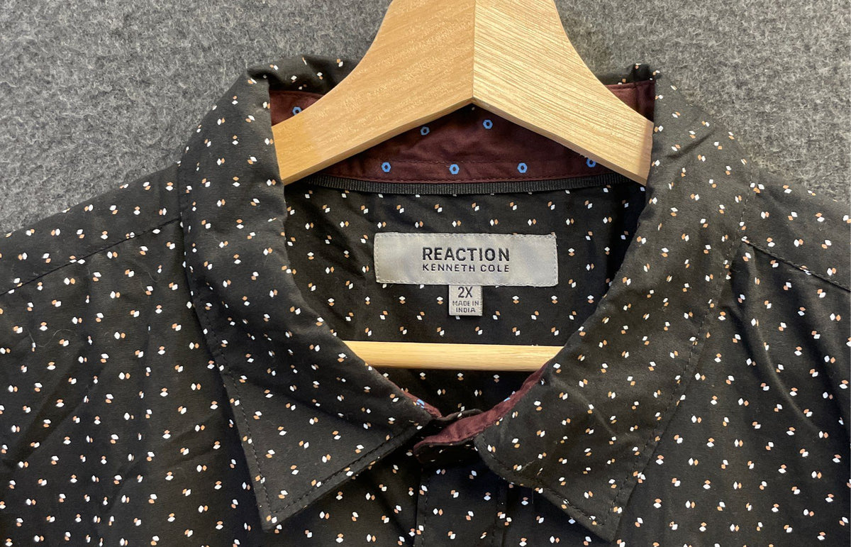 Reaction Kenneth Cole Men's Black Geometric Print Short Sleeve Shirt Sz 2X NWT