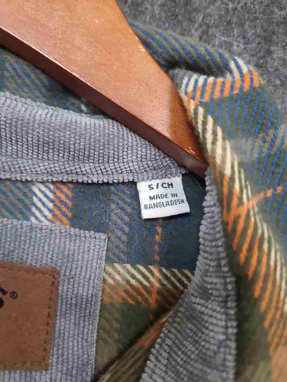 Orvis Men's Flannel Shirt Green Gray Orange Plaid Long Sleeve Heavy Cotton Sz S