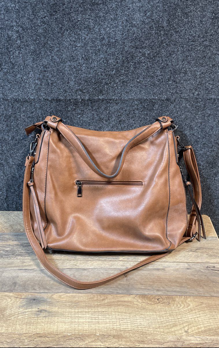 Realer Brown Vegan Leather Large Hobo Shoulder Crossbody Bag Gunmetal Hardware