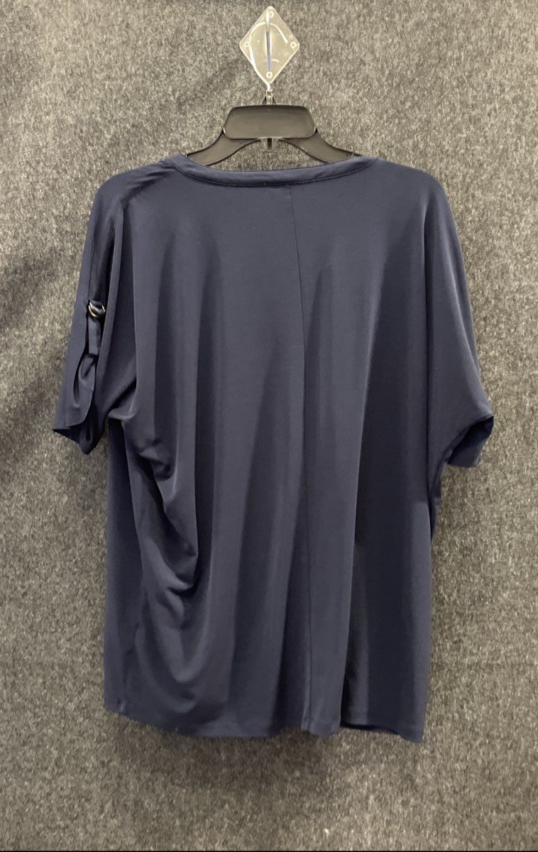 Michael Kors Women's Blue Henley V-Neck Short Sleeve Button Tab Blouse Top Sz M