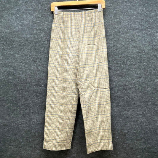 Talbots Women's Vintage 90s Plaid High Rise Tapered Pants Tan Blue Sz 2