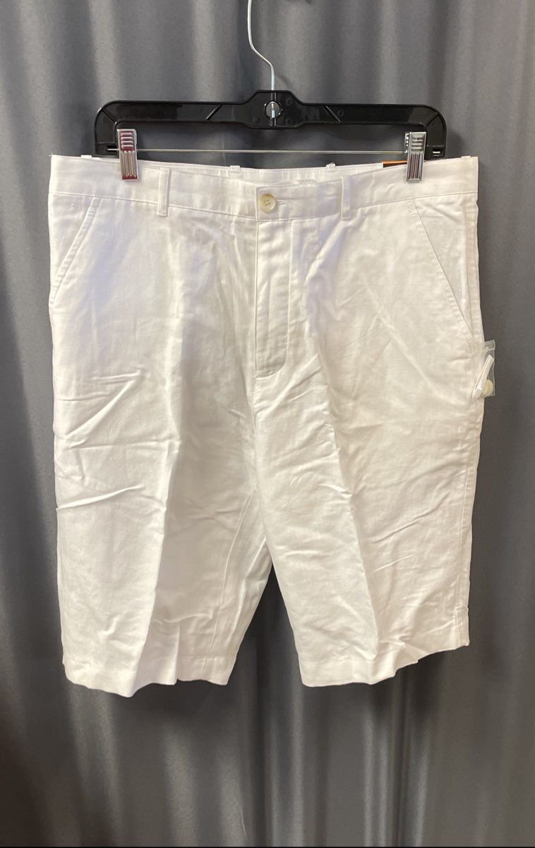 Perry Ellis Men's White Linen Blend Herringbone Flat Front Shorts NWT Size 33