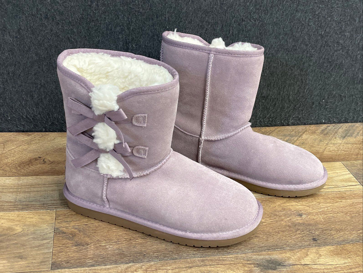 Koolaburra by UGG Victoria Short Purple Suede Faux Fur Bow Boots Size 5