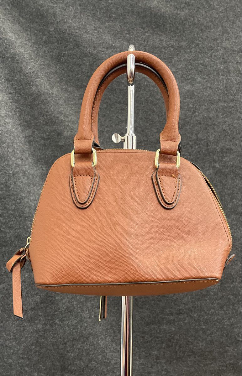 Steve Madden Brown Leather Mini Dome Satchel Handbag Gold Hardware