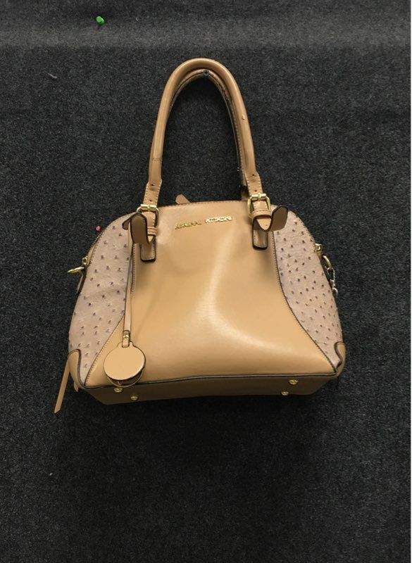 Adrienne Vittadini Beige Ostrich Embossed Satchel Handbag Gold Hardware