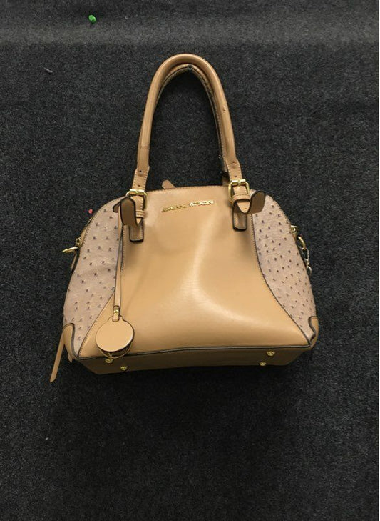 Adrienne Vittadini Beige Ostrich Embossed Satchel Handbag Gold Hardware