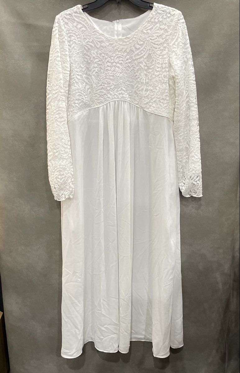 White Elegance Women's London Dress White Lace Bodice Long Sleeve Maxi Sz SP
