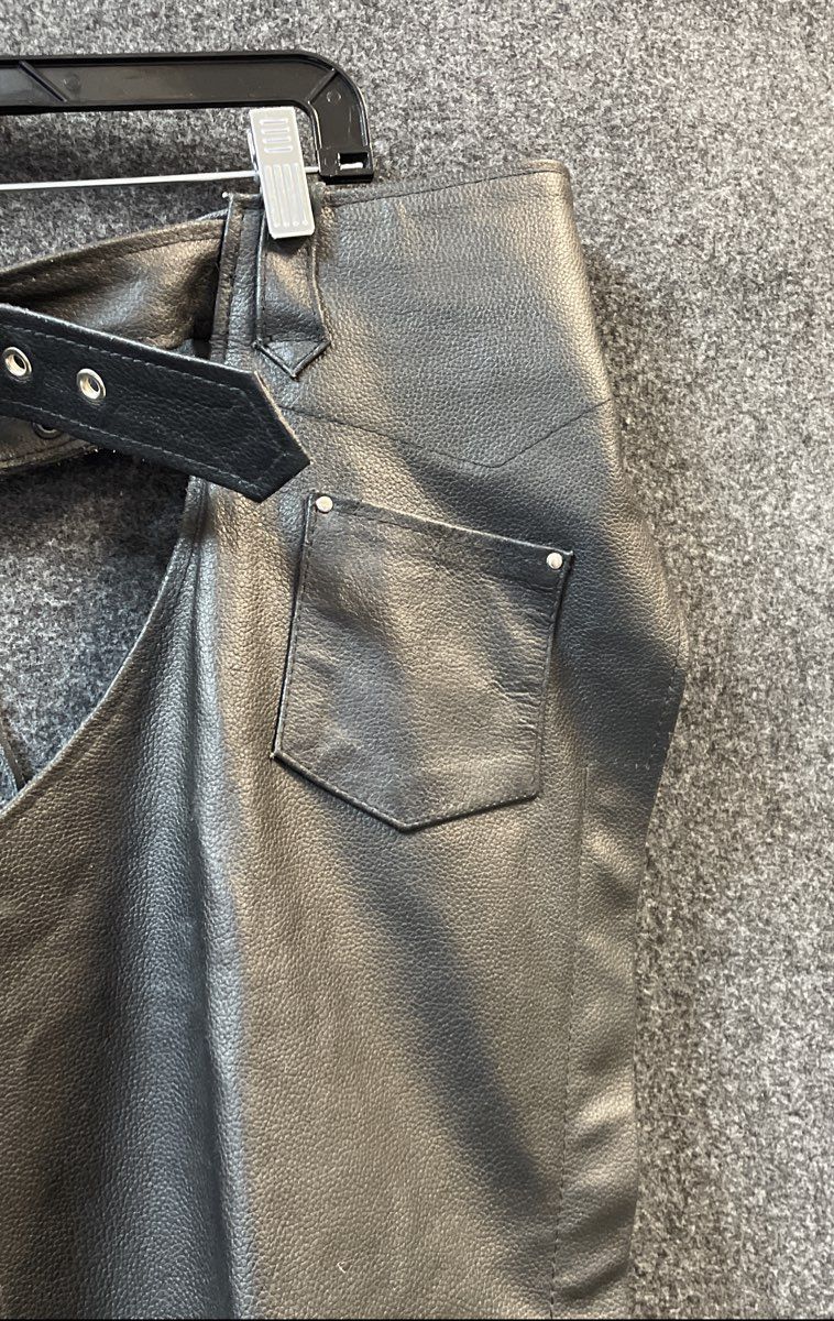 Event Leather Black Leather Motorcycle Chaps Belted Lace Back Sz XXL