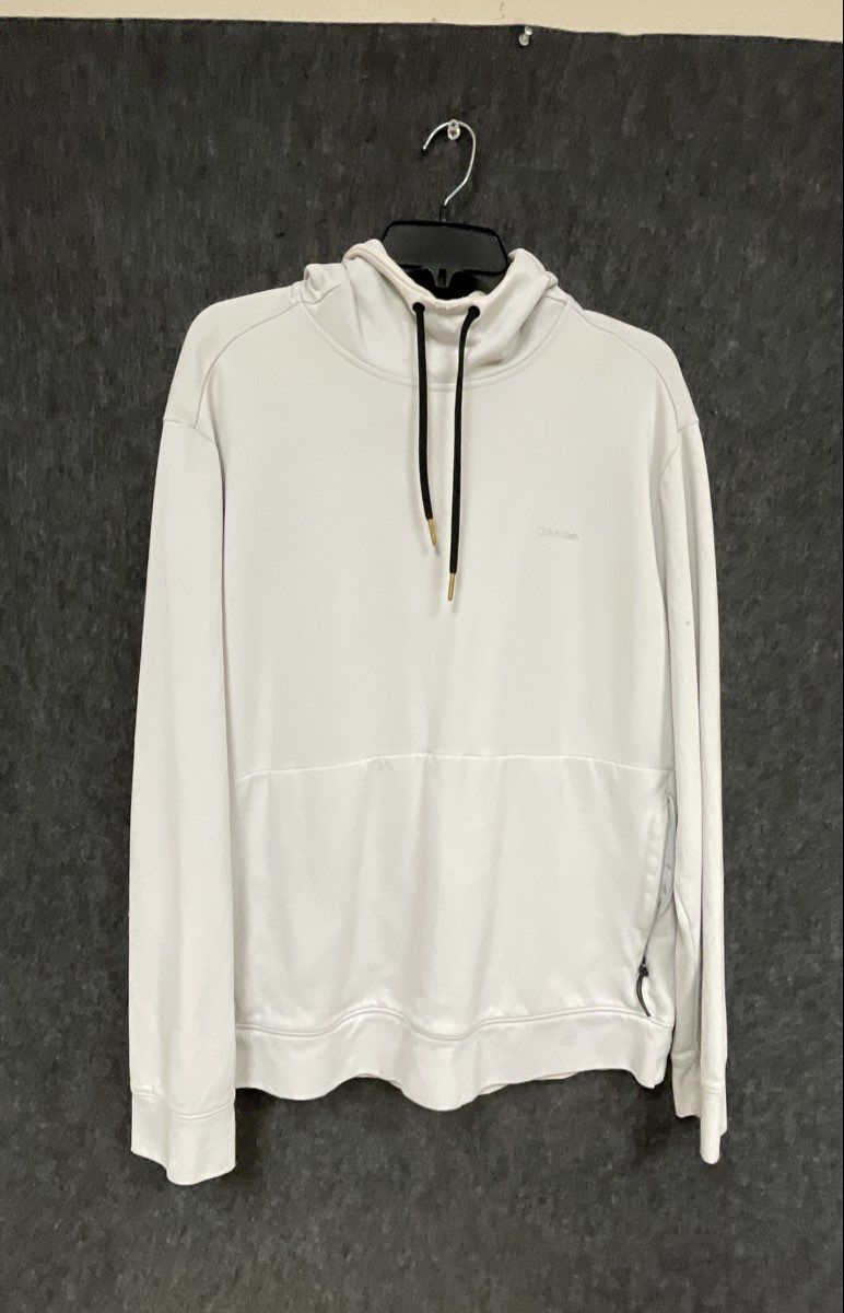Calvin Klein Men's White Pullover Hoodie Logo Drawstring Sweatshirt Sz XL