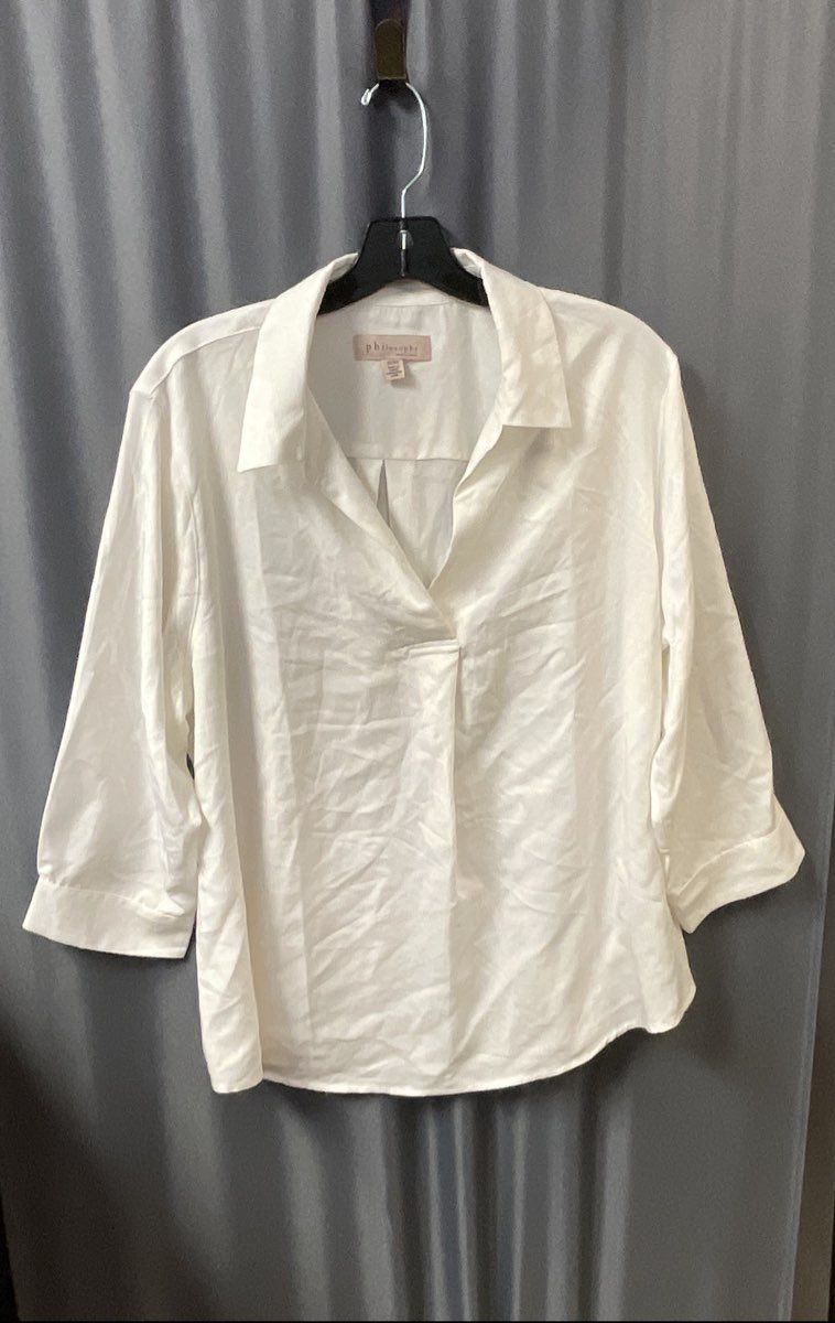 Philosophy Women's White Viscose Blend Split Neck Blouse Shirt Sz XL